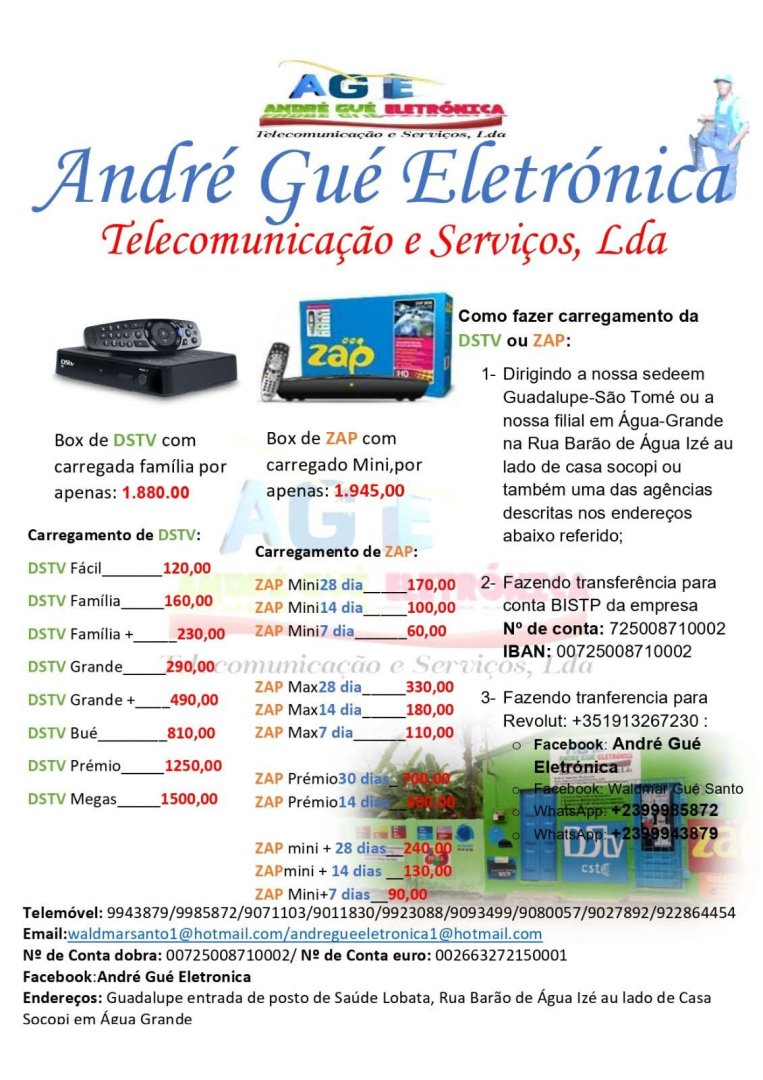 Carregamento da Dstv e Zap