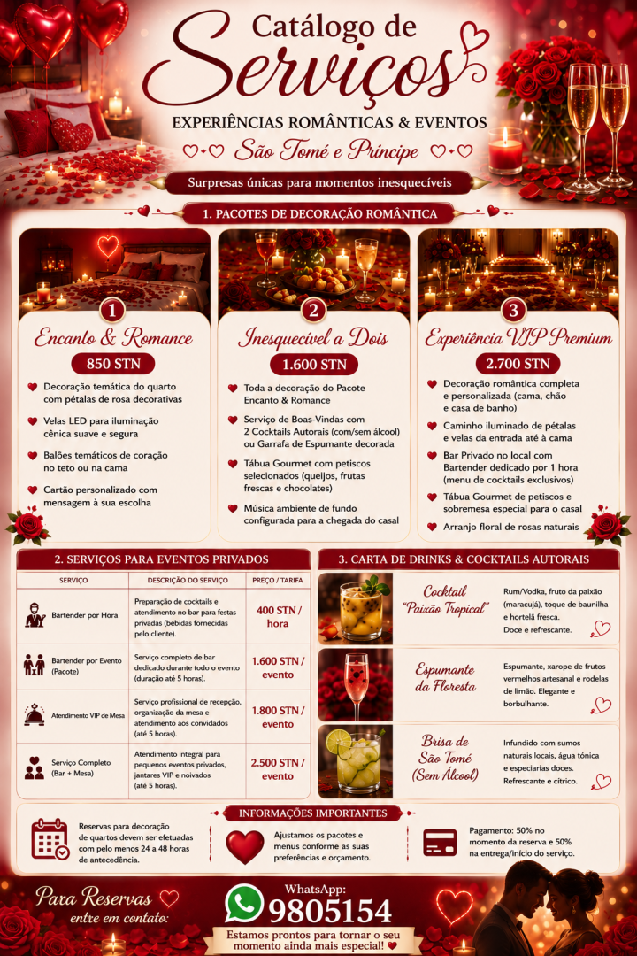 Serviços de decoração e bartender