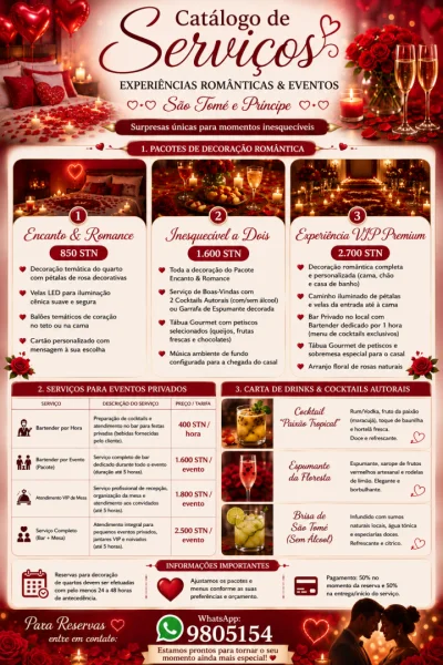 Serviços de decoração e bartender