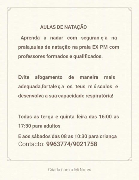 Aulas de Natação na Praia EX PM